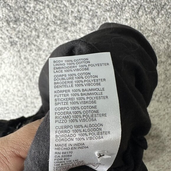 Free People Dress Womens Large Black Eyelet Lace V Neck Mini Lined Boho Fitted - Picture 7 of 7